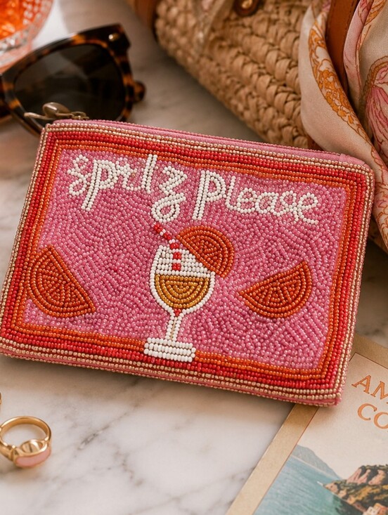 Handbags - Spritz Please Beaded Coin Pouch Aperol Spritz Euro Summer Y2K Mini Clutch